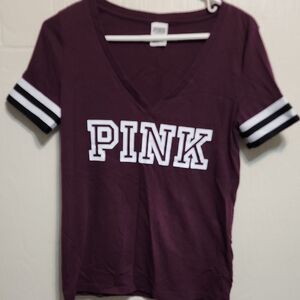 PINK Victoria's Secret Red V-Neck Graphic Tee